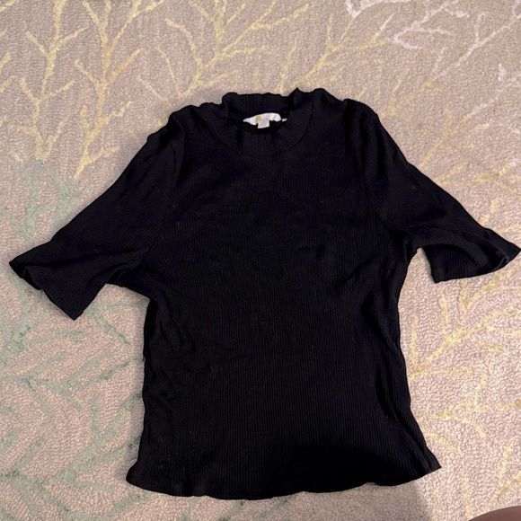 Boden short sleeve ribbed mock turtleneck black stretch top 14 - Picture 1 of 4